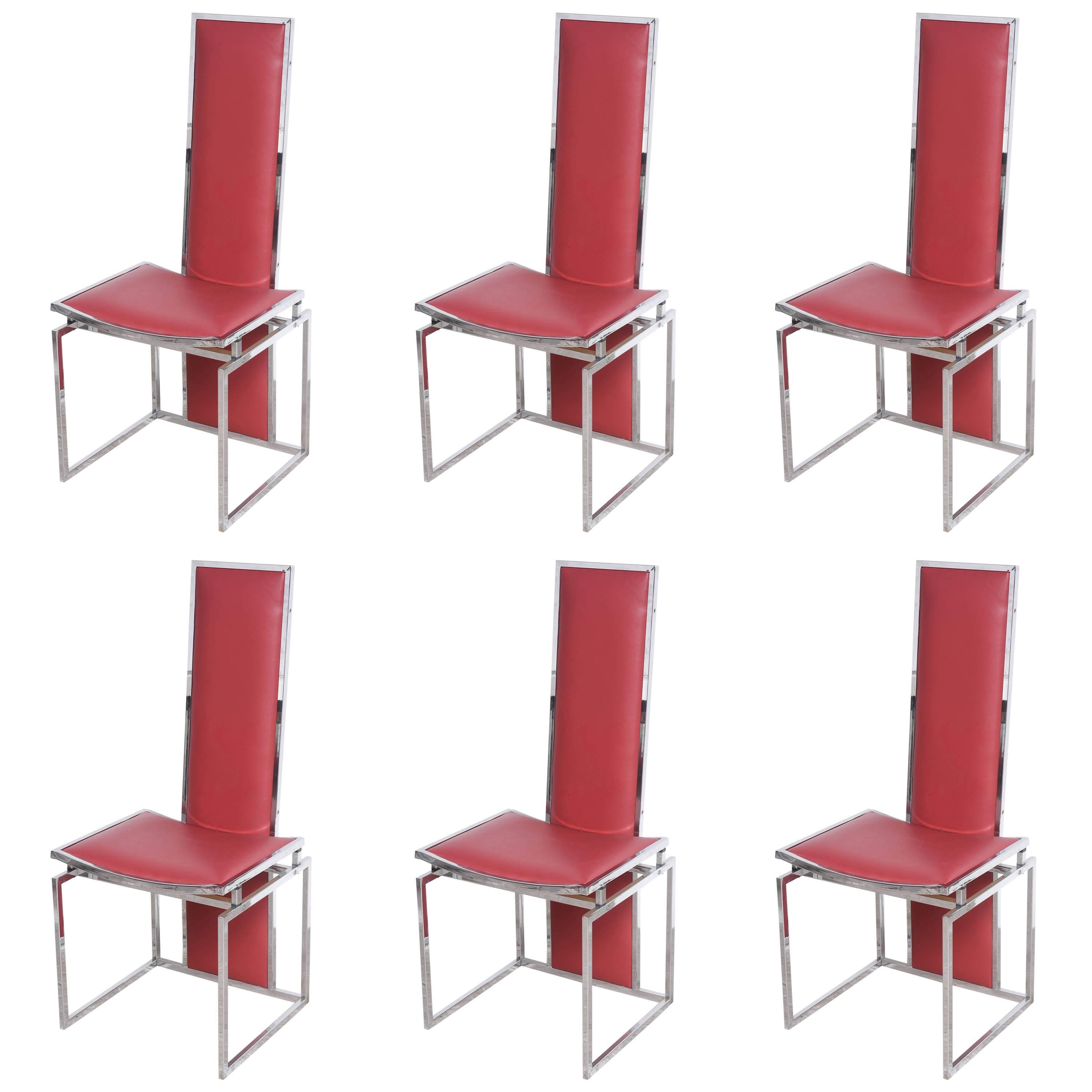 Mid Century Modern Italian Willy Rizzo att.  Floating Chrome High Back Chairs