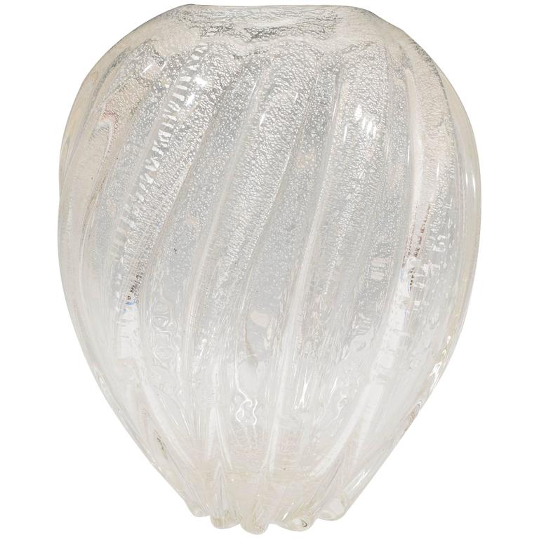 Midcentury Murano Glass Pillow Vase with 14k White Gold by Archimede