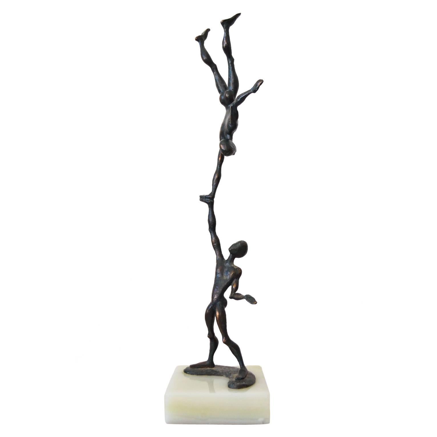 Acrobatic Bronze Sculpture on Marble