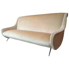 1950s Italian Sofa in Vintage Pale Gold Silk Velvet