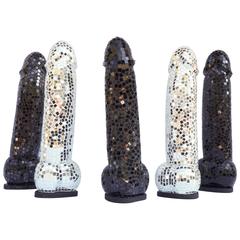 Collection of Vintage Glass and Mirror Mosaic Penis Sculptures