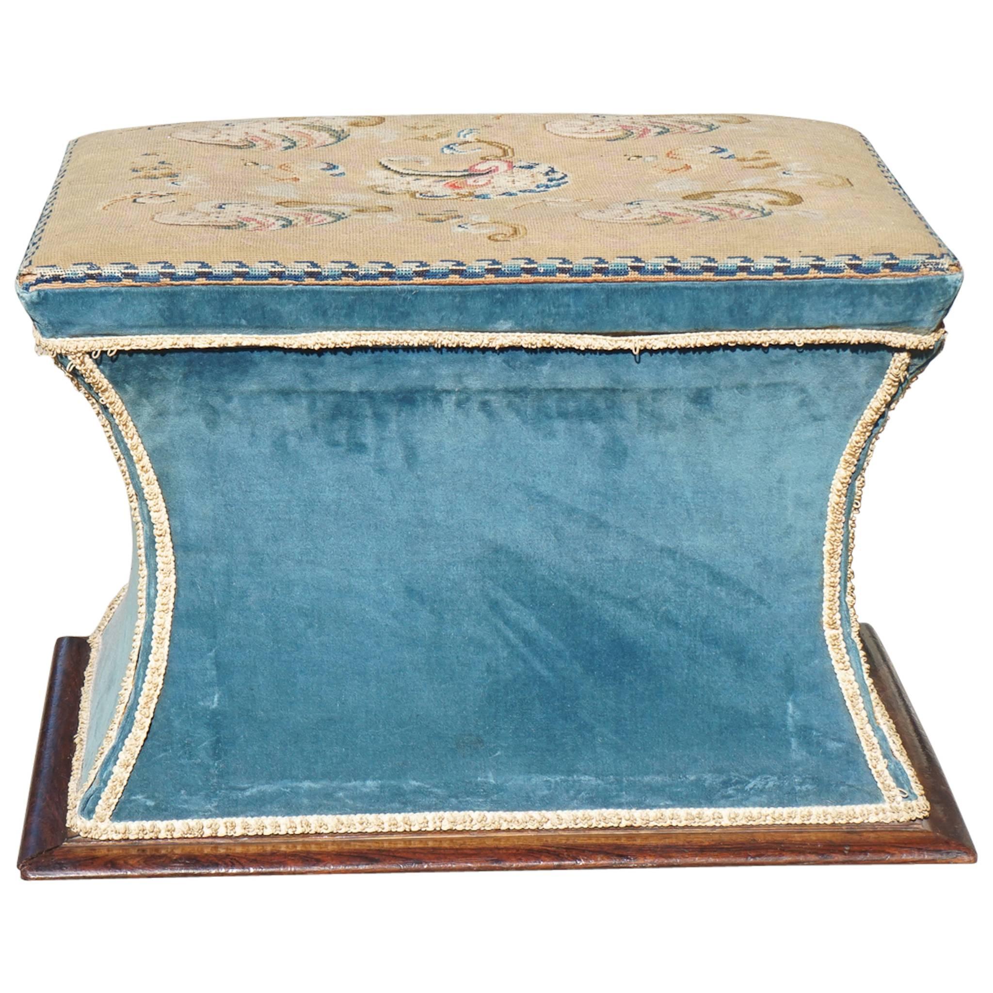 Late Regency Upholstered Storage Ottoman in Rosewood