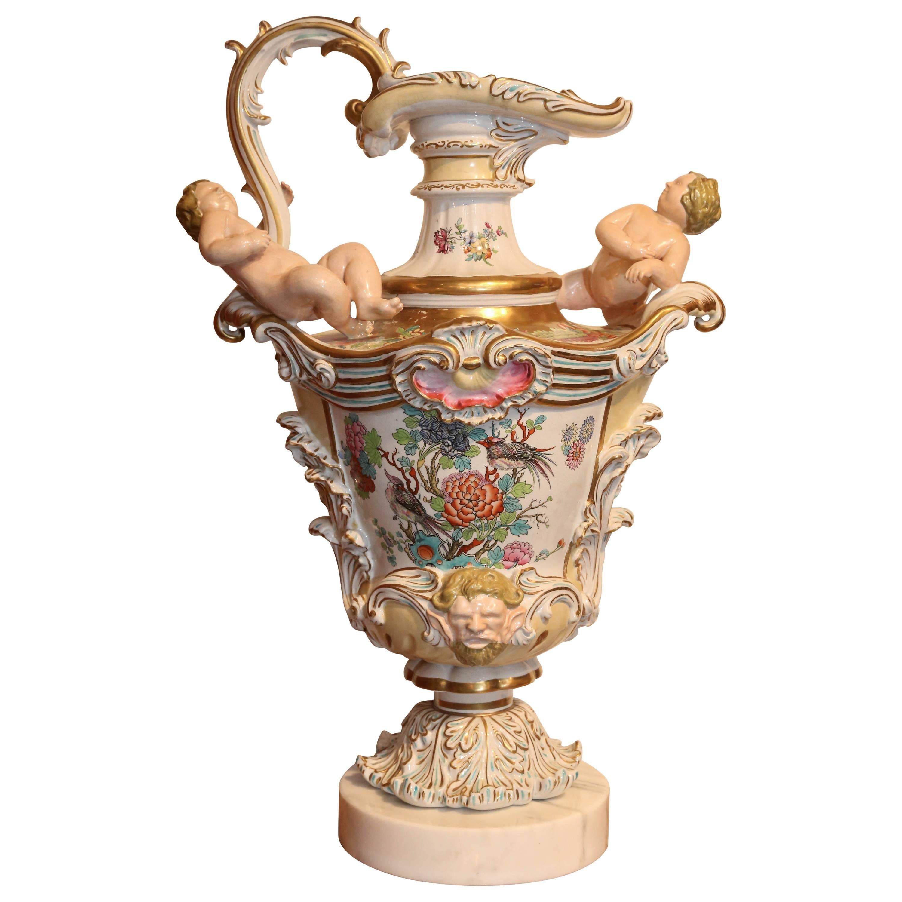 Large porcelain vase- English Mason's mark in the form of a  Ewer, 19th Century For Sale