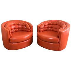 Pair of Milo Baughman Swivel Club Chairs