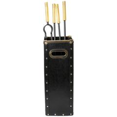 Box Style Five-Piece Fireplace Tool Set with Brass Detail