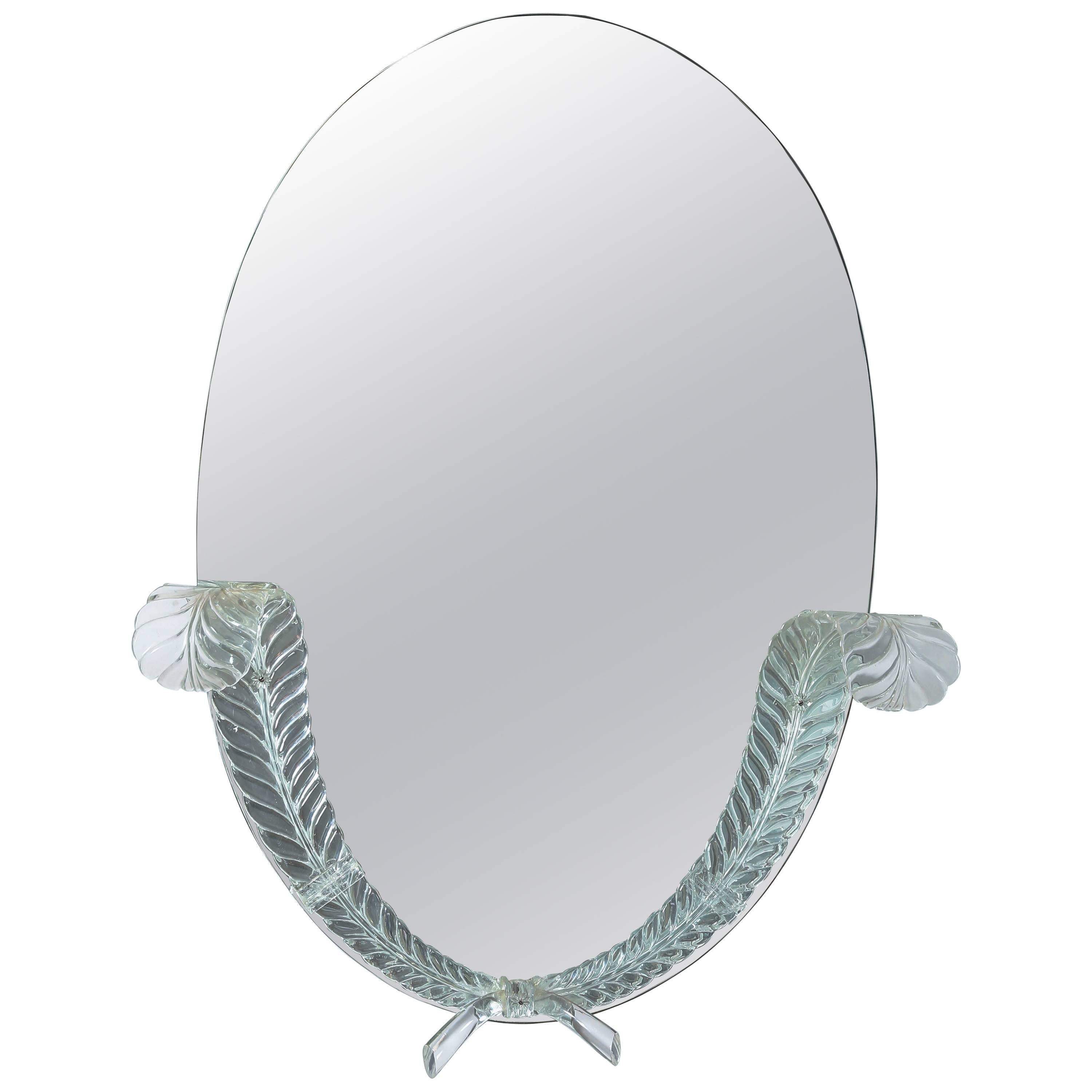 Lucite Detailed Oval Mirror by the "Grosfeld House" Company
