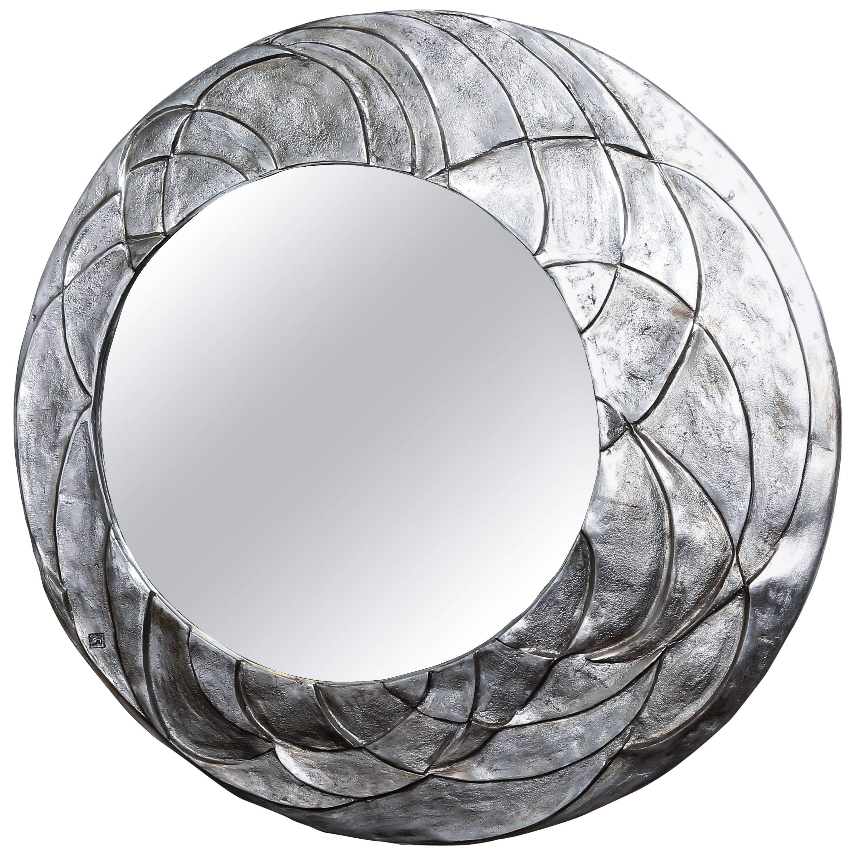Asymetrical Ovoid Mirror with Textured Relief Aluminium Surround