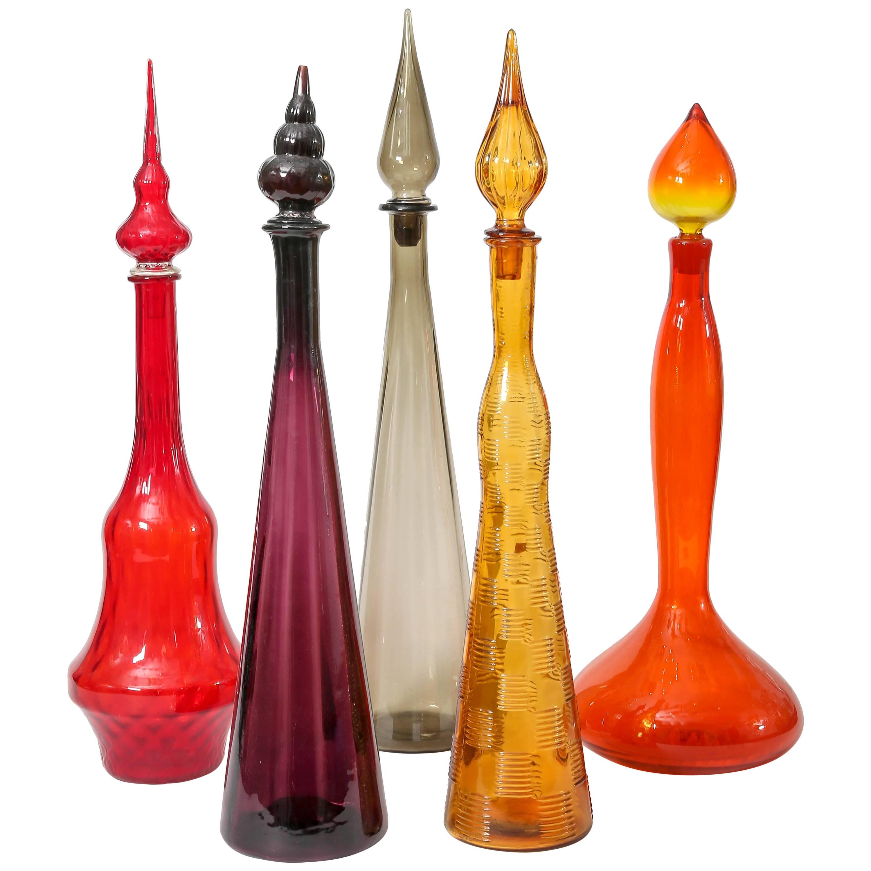 Colorful Vintage Glass Bottles with Stoppers