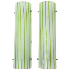 Pair of Green and White Striped Murano Glass Sconces by Salviati 9