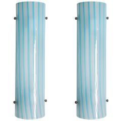 Pair of Blue and White Striped Murano Glass Sconces by Salviati