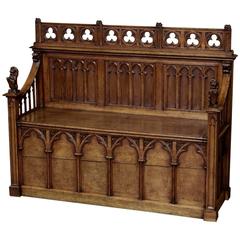 19th Century Gothic Revival Hall Bench