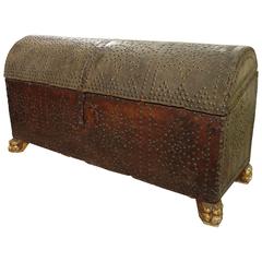Antique 17th Century Rounded Top Leather Trunk from Spain
