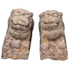 Stone Archaic China Lions or Dogs Foe Sculpture, probably Ming Dinasty