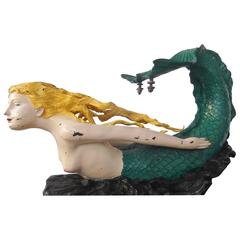 Antique Large Cold Painted Cast Bronze Figure of a Mermaid