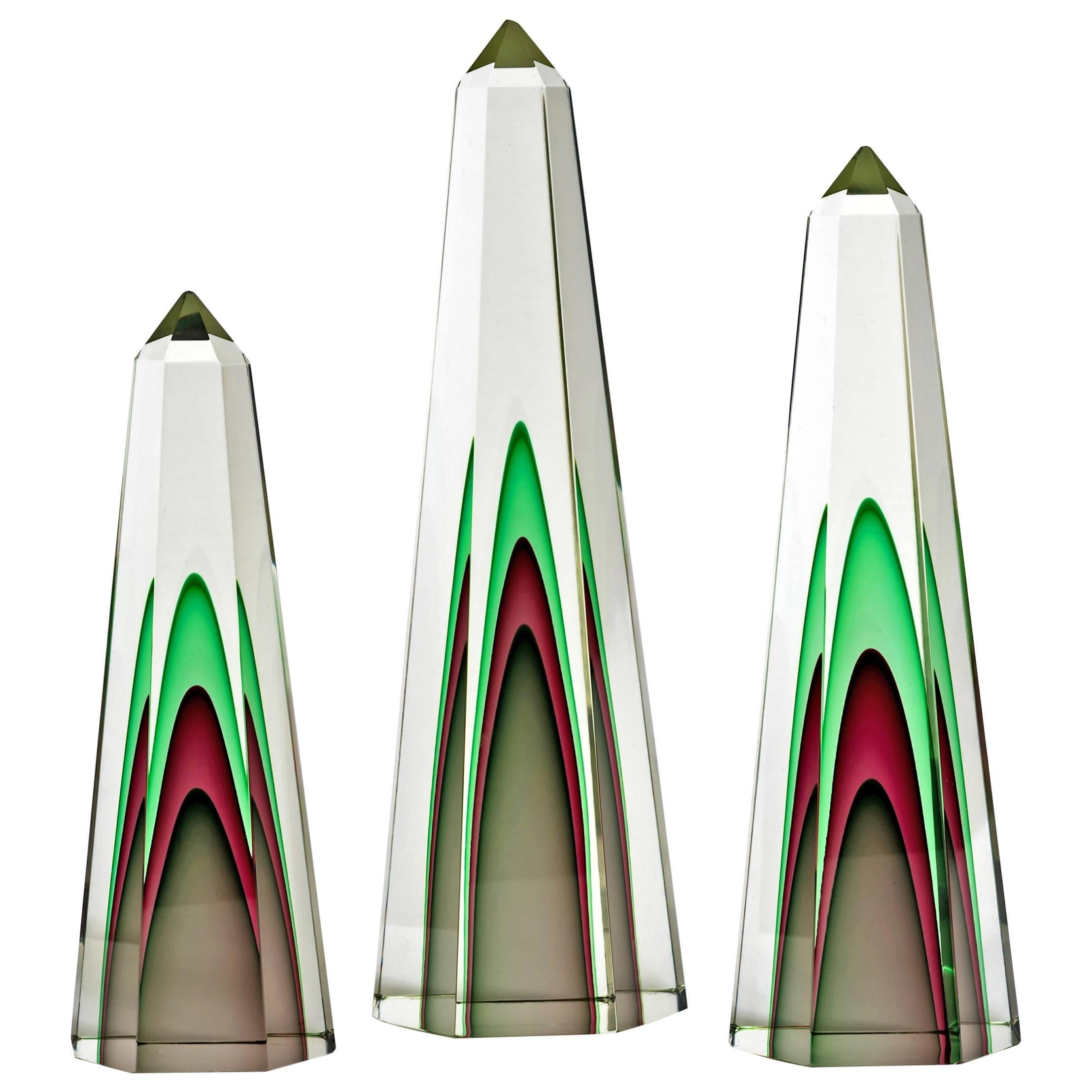 Rare Set of Three Seguso Murano Obelisks