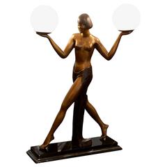 Lamp Art Deco Lady in Gunmetal on Marble Base. SOLD