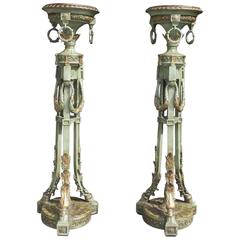 Pair of Italian Painted and Gilt Floral Torchieres, Circa 1840 4