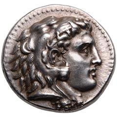 Antique Ancient Greek Silver Tetradrachm Coin of Alexander the Great, 323 BC