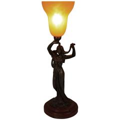 French Art Nouveau Table Lamp by Emily Bruchan Titled Le Crepuscute 