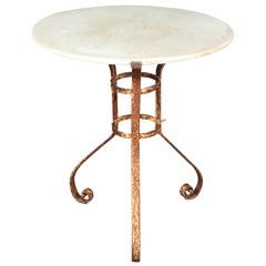 Round Marble-Top and Iron Garden Table from Late 19th Century France