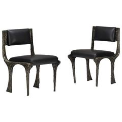 Pair of Sculpted Bronze Chairs by Paul Evans