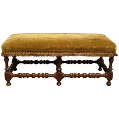 Antique French 19th Century Louis XIII Style Banquette in Walnut
