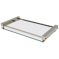 French Art Deco Chrome and Mirrored Tray on Bun Feet