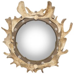 Antler and Wood Mounted Convex Mirror