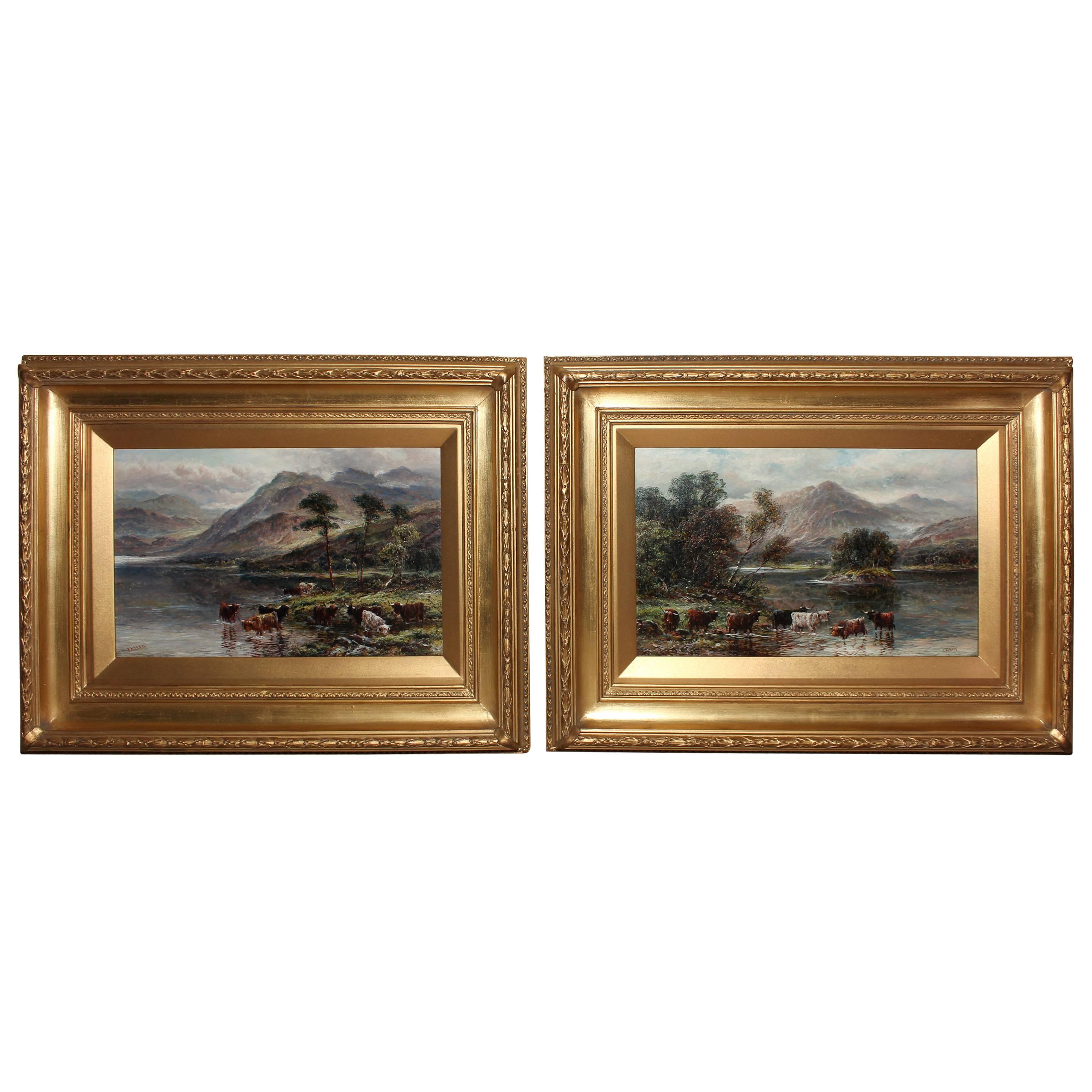 Pair of Oils by F.Allen Highland Scenes Loch Katrine For Sale