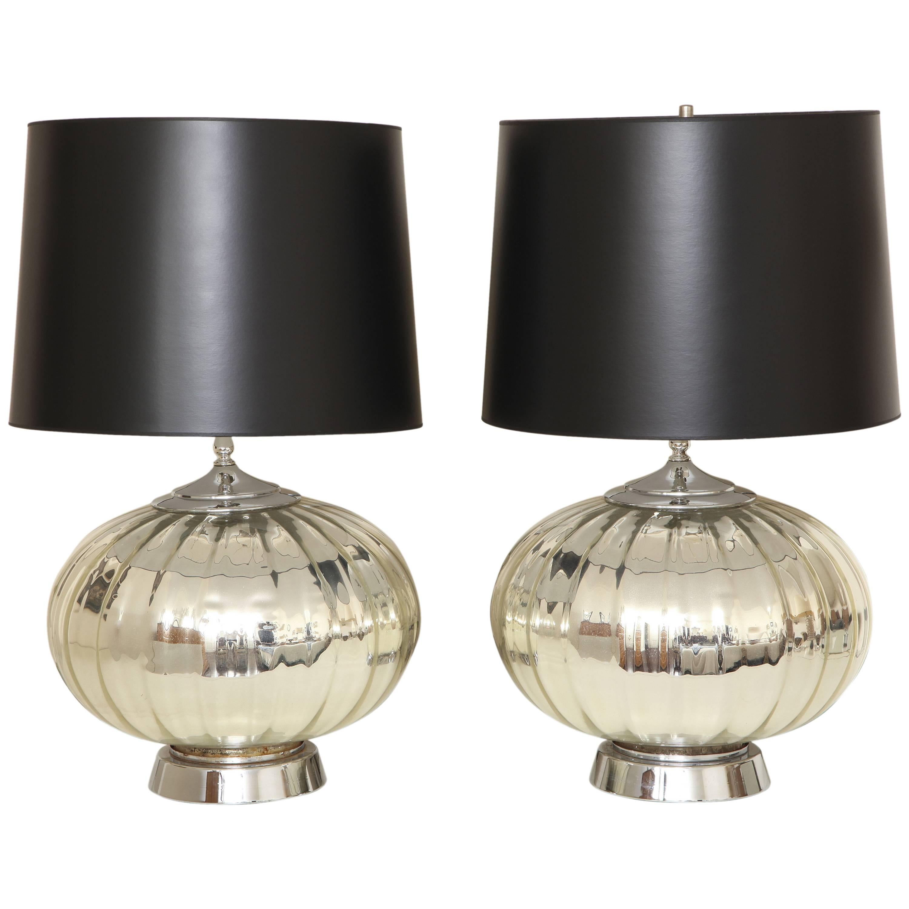  Pair of Mid century Modern Ribbed Mercury Glass Table Lamps