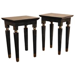 Pair of Black Marble Vintage Maitland Smith Side Tables