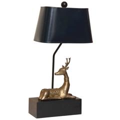 Brass Deer Mounted Table Lamp, Made by Chapman, with Label, Dated 1977