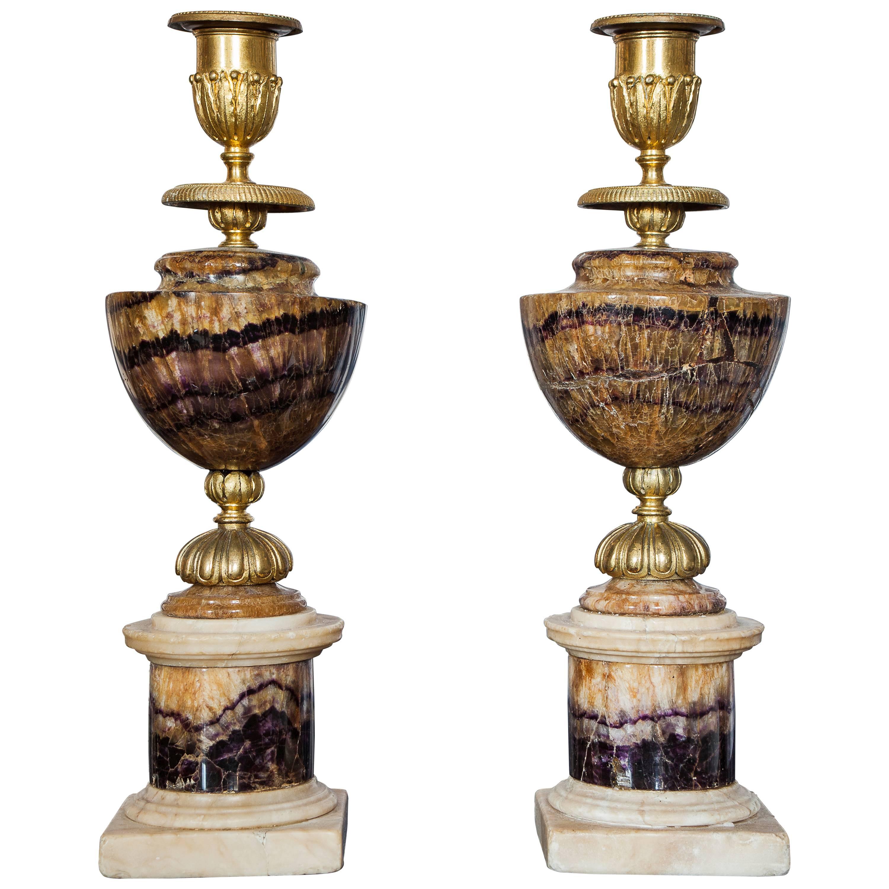 Pair of Late 18th Century Blue John Candlesticks For Sale