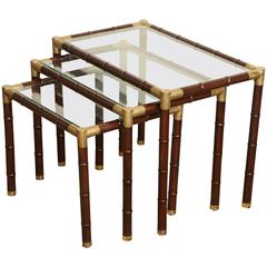 Set of Billy Haines Faux Bamboo and Brass Nesting Tables