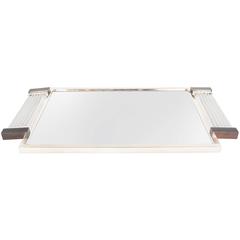 Exquisite French Art Deco Tray in Nickel, Glass, Macassar and Mirrored Glass