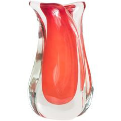 Sculptural Mid-Century Red and Clear Glass Sommerso Vase by Seguso Vetri d
Arte