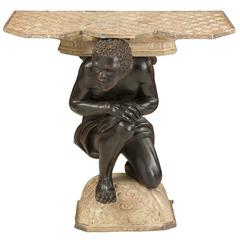 Console with a Carved Figure of Blackamoor and Topped with Silvered Copper