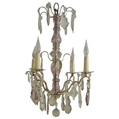 Small Silvered Brass and Amethyst Chandelier Vintage Small Silvered Brass and Amethyst Chandelier