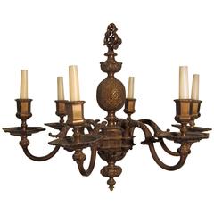Antique Six-Arm Brass Pineapple and Foliate Chandelier