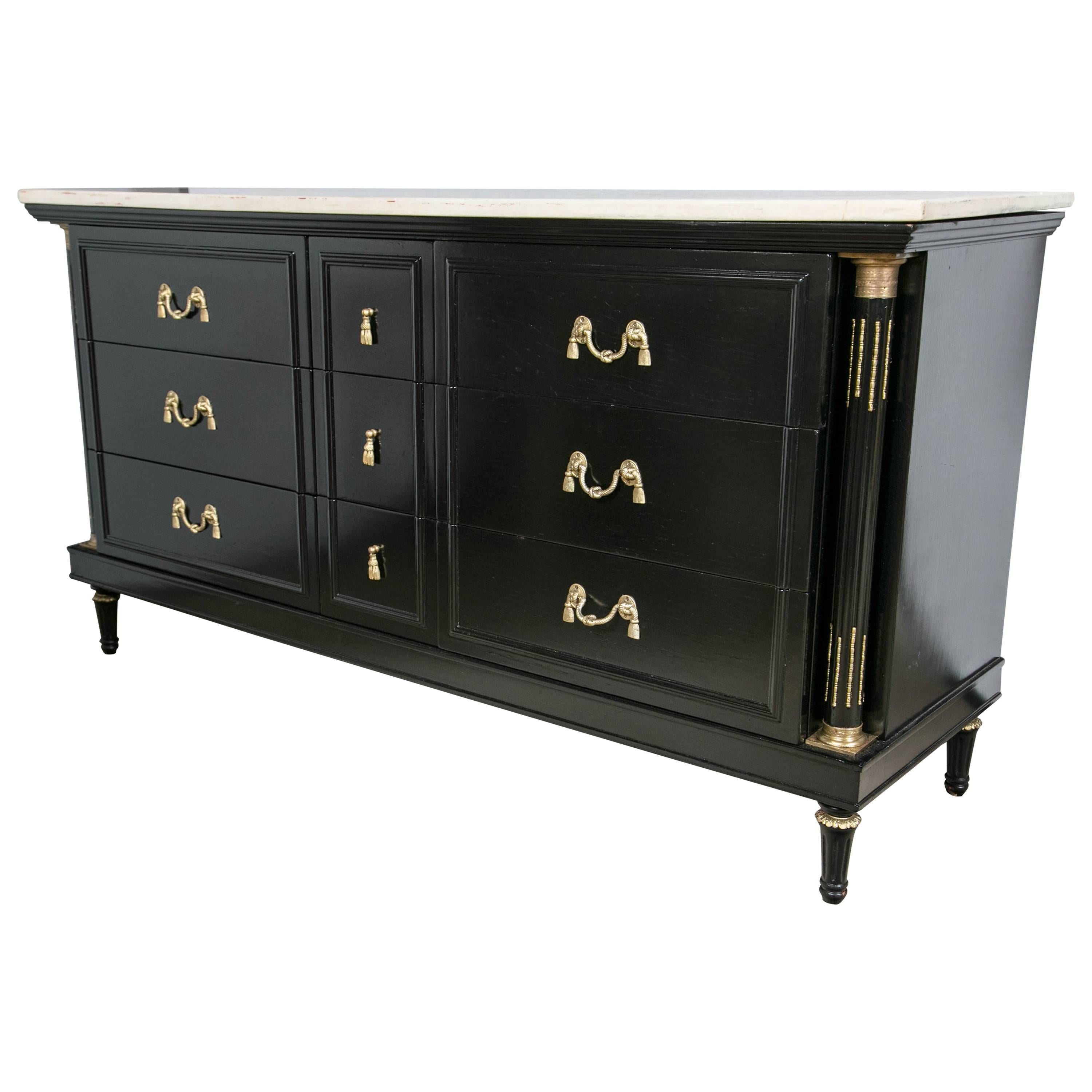 Louis XVI Style Marble-Top Ebonized Dresser or Sideboard by Maison Jansen