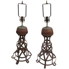 Pair of Architectural Iron Table Lamps