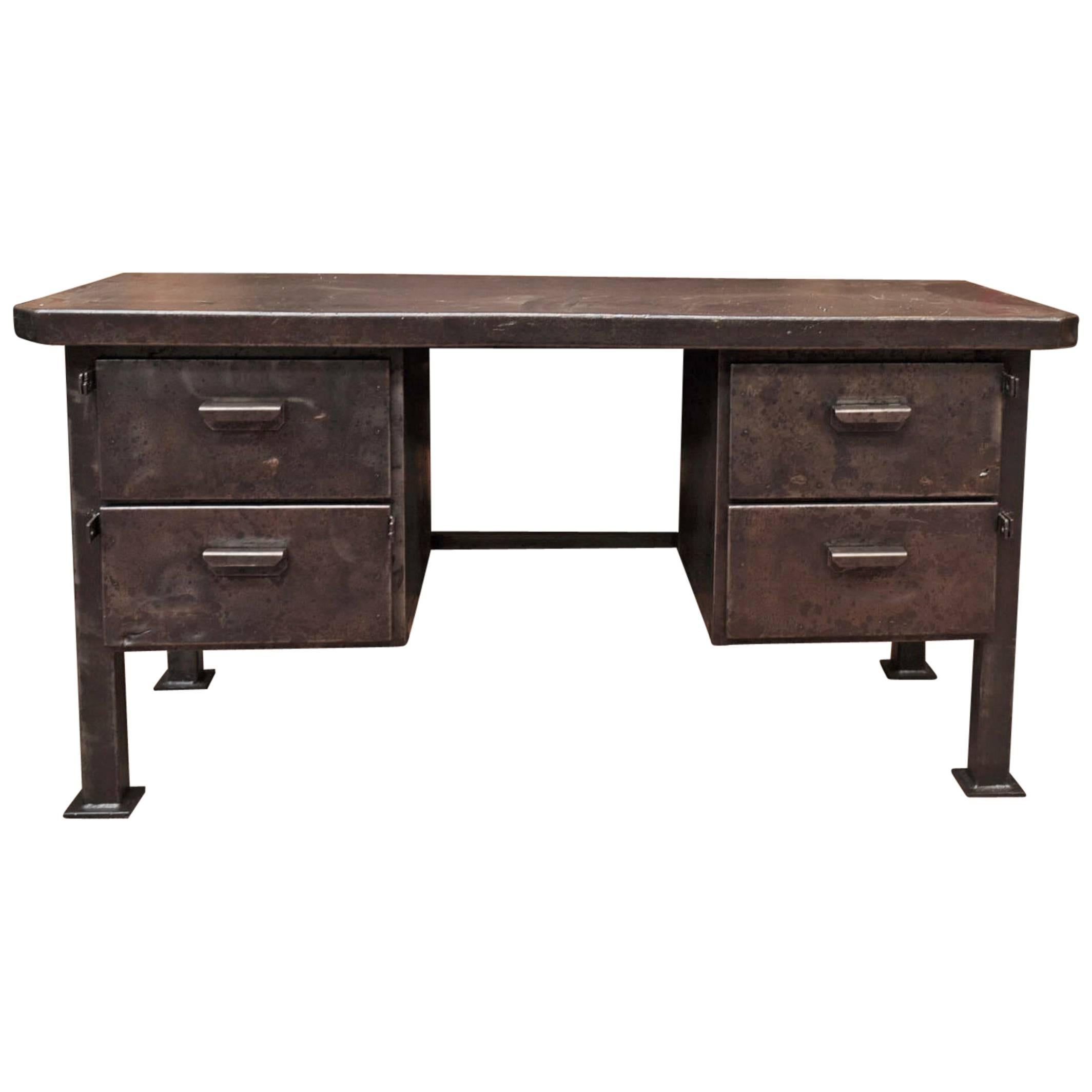 Industrial Iron French Factory Desk, 1940s
