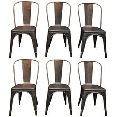 Vintage Tolix "A" Polished Metal Chairs, 1940s Vintage Tolix "A" Polished Metal Chairs, 1940s