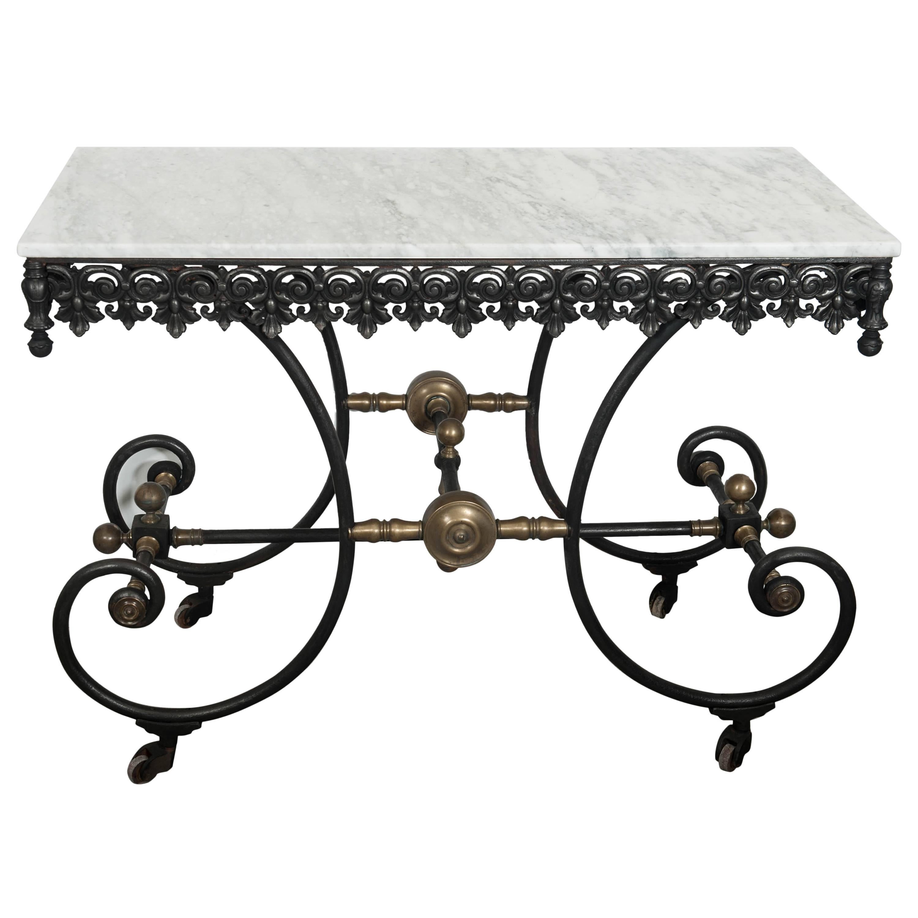 Antique French Cast Iron, Wrought Iron and Brass Butcher Table, circa 1900