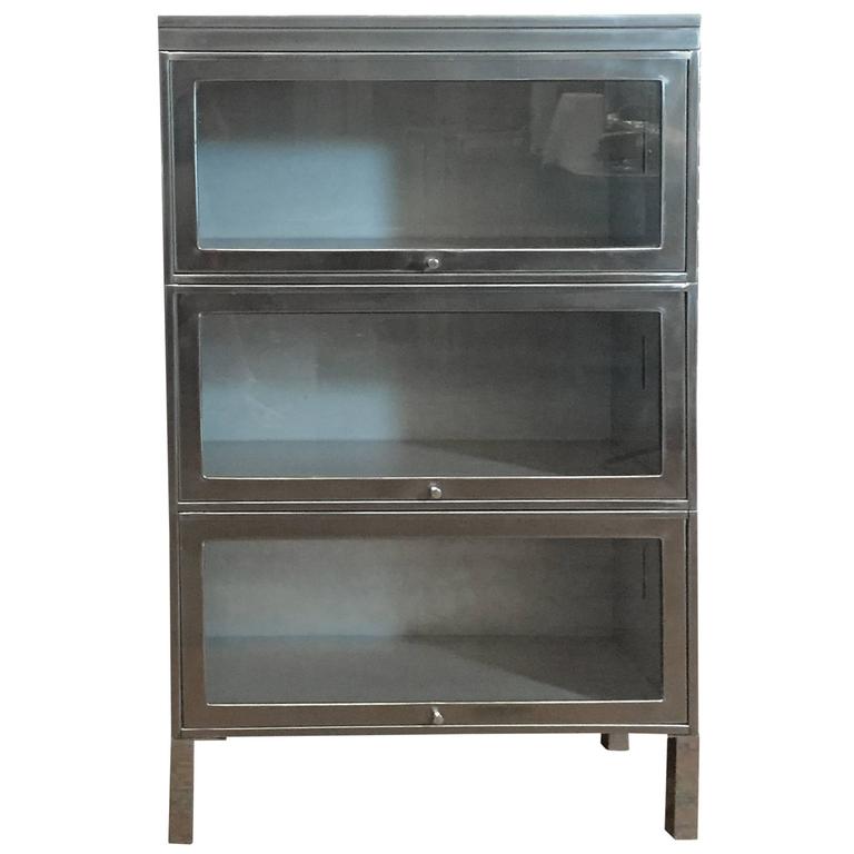 Polished Steel Three-Unit Barrister's Bookcase at 1stdibs
