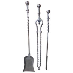 19th Century Polished Steel Fireplace Tool Set