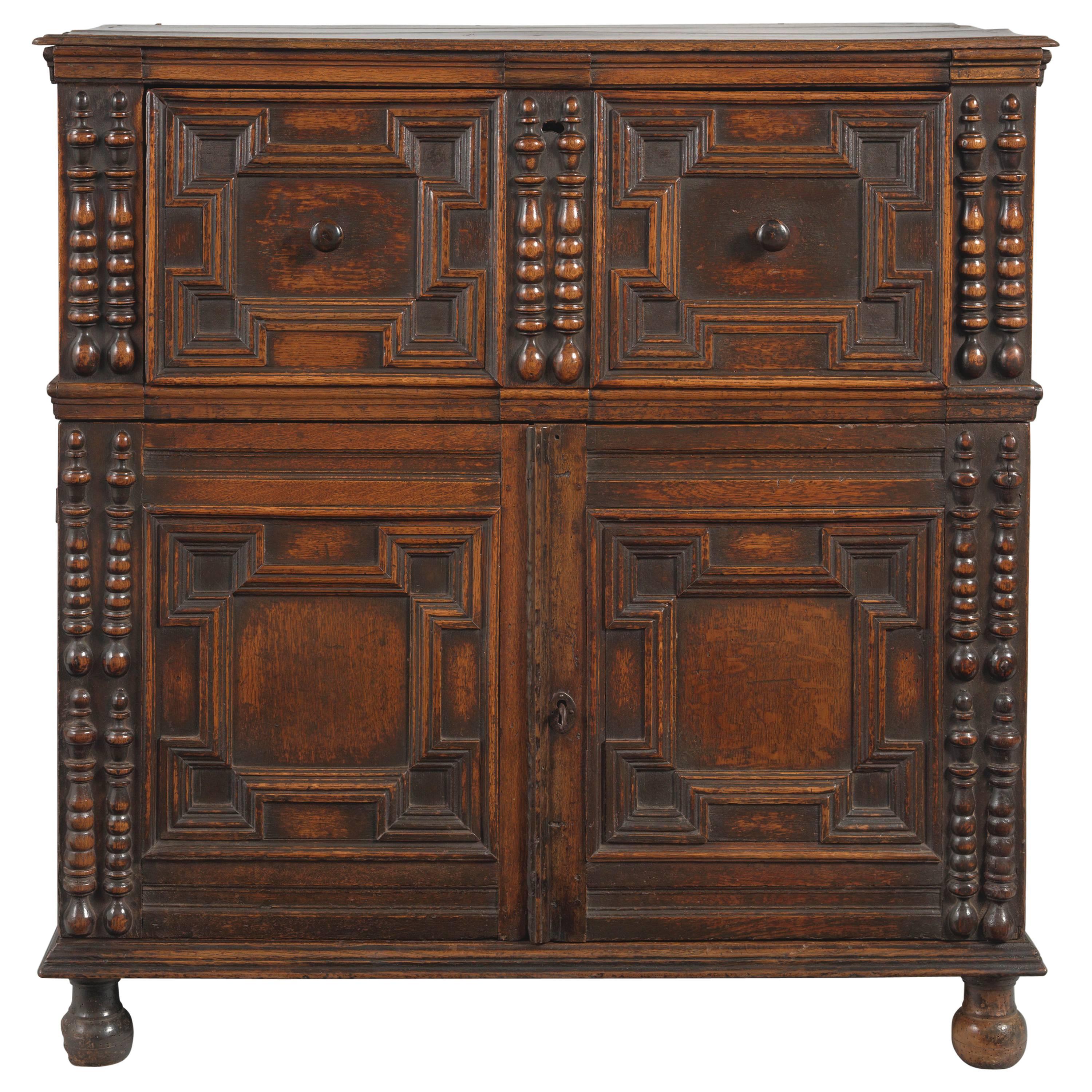 17th Century Geometrically Moulded Enclosed Chest For Sale
