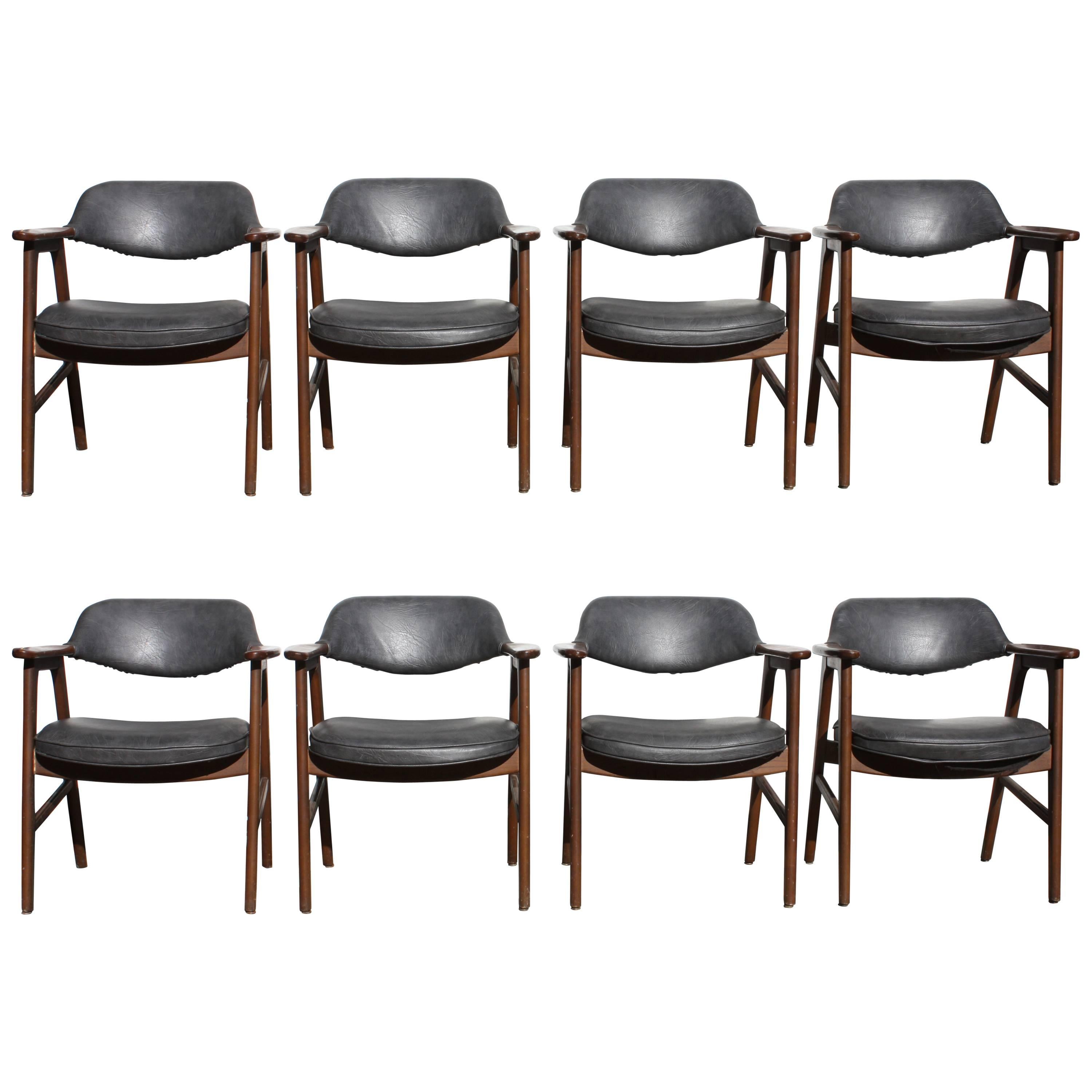 Set of 8 Swedish Mid-Century Modern Mahogany Curved Cut-Out Barrel Chairs For Sale