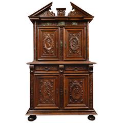 French Henri IV 16th Century Walnut Cabinet with Marble Inlays 7