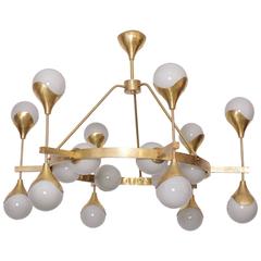 1 of 2 Very Large Murano Glass and Brass Chandelier in the manner of Stilnovo